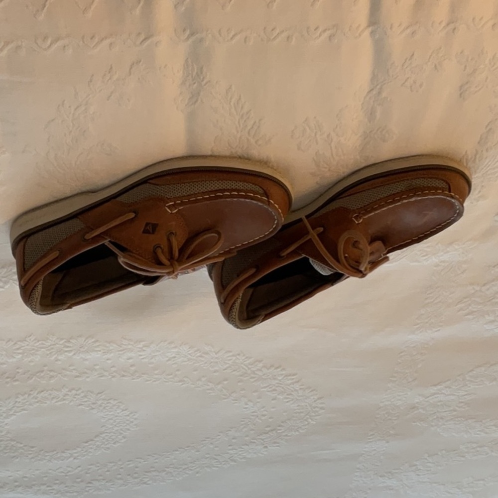 Sperry Tan Boat Shoes Leather Slip-On Moccasin - Picture 3 of 4